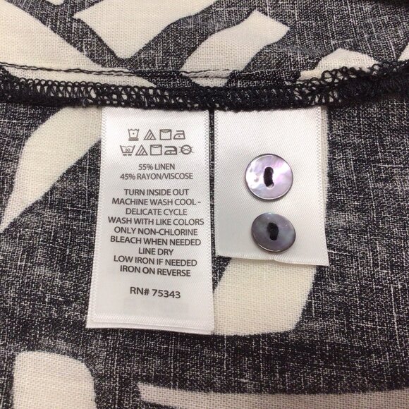 Tahari Shirt Womens Black White Print Linen Blend Button Up Blouse Top Sz Large - Picture 7 of 10